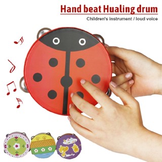 15cm Cartoon Wooden Handheld Tambourine Freestyle Hand Drum Bell Musical Toy