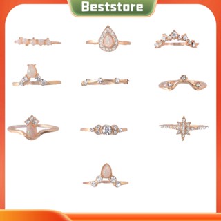 Beststore|  แหวนสวมนิ้วมือ รูปมงกุฎดาว โอปอลเทียม หยดน้ํา สําหรับผู้หญิง 10 ชิ้น ต่อชุด