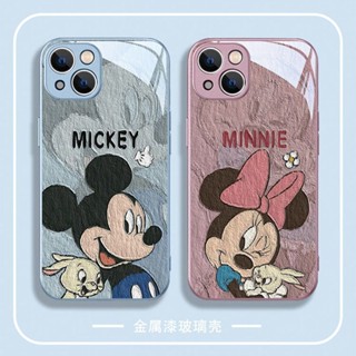 เคสโทรศัพท์มือถือแบบแก้ว ลายการ์ตูนมิกกี้ มินนี่เมาส์ สําหรับ iPhone 11 14 12 13 Pro MAX 7 8 Plus X XR XS MAX 7Plus