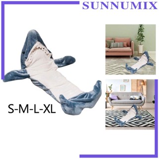 [Sunnimix] ถุงนอน ผ้าห่ม ผ้าสักหลาด มีฮู้ด ลายฉลาม สัตว์ นุ่ม สําหรับผู้หญิง ผู้ชาย