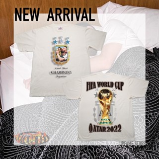 [Upfame.store] Messi : World Cup 2022 เสื้อbootleg เสือยืดคอกลม oversize สีขาวเฟด ป้ายHiptrack (Special Cotton)