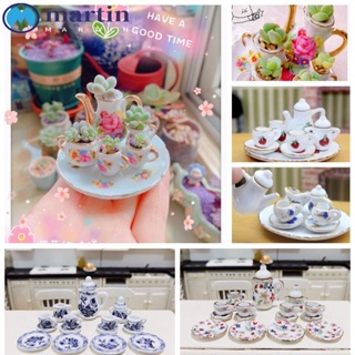 Martin ชุดถ้วยชาเซรามิค พอร์ซเลนจิ๋ว 1:12 สีฟ้า สําหรับบ้านตุ๊กตา 15 ชิ้น