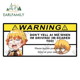 Earlfamily สติกเกอร์ไวนิล กันน้ํา กันแดด ลาย Demon Slayer Dangerous Driving Warning ขนาด 13 ซม. x 5.9 ซม. สําหรับติดตกแต่งรถยนต์