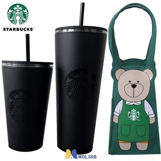 473ml/710ml Starbucks Tumbler Cold Cups Tumbler แก้วน้ำพลาสติกพร้อมฟางพลาสติก Double Layer Matte Black MOLISA MOLISA