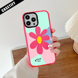 Casetify เคสโทรศัพท์มือถือ ซิลิโคนนิ่ม ใส กันกระแทก ลายดอกไม้ สีตัดกัน แฟชั่น สําหรับ iPhone 11 14 15 Pro Max 12 13 Mini X XR XS Max SE 2020 6 7 8 Plus