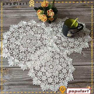 POPULAR ผ้าปูโต๊ะ ผ้าฝ้าย ทรงกลม ปักลาย Doily สีขาว