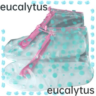 Eucalytus1 รองเท้าบูทส้นสูง กันลื่น กันฝน พิมพ์ลายดอกไม้ สีขาว 1 คู่