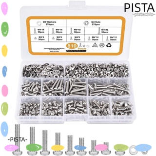 Pista 810 ชิ้น|ชุดสกรูหัวกระทะ สเตนเลส 304 พร้อมแหวนรอง แบบแบน 4 6 8 10 12 14 16 18 20 มม.