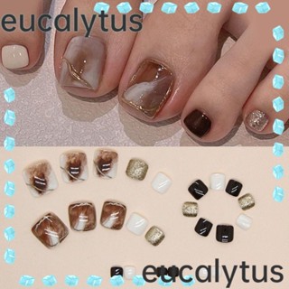 Eucalytus1 เล็บปลอม แบบสั้น ทรงสี่เหลี่ยม สไตล์ฝรั่งเศส 24 ชิ้น