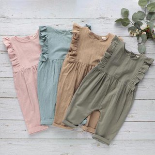 ชุดจั๊มสูทรอมเปอร์ แขนกุด ผ้าฝ้าย สีพื้น สําหรับเด็กทารก อายุ 0-2 ปี มี 4 สี