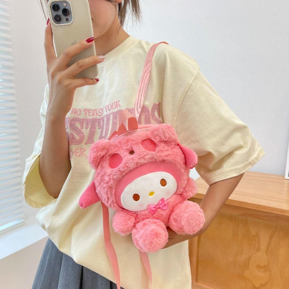 Keepin Kuromi Plush กระเป๋าเป้สะพายหลัง,การ์ตูน Cinnamoroll Plush กระเป๋าเป้สะพายหลัง, Kawaii Pochacco ตุ๊กตา Melody การ์ตูนกระเป๋านักเรียนหญิง