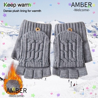 Amber ถุงมือผู้ชาย หน้าจอสัมผัส ฤดูใบไม้ร่วง ฤดูหนาว ผ้าฟลีซ แบบหนา ผ้ากํามะหยี่ขนนิ่มถัก ถุงมือ