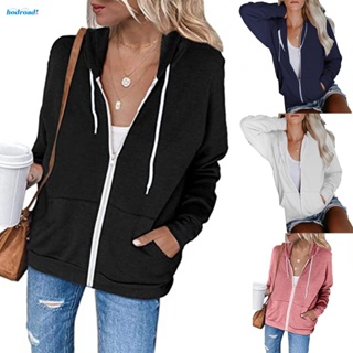 【HODRD】Relaxed Fit Hooded Sweatshirt Tops Womens Casual Lightweight Coat Zipper Jacket【Fashion】