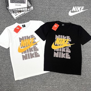 Nike เสื้อยืดคอกลม แขนห้าส่วน พิมพ์ลายโลโก้ แนวสตรีท ของแท้ 100% สําหรับผู้ชาย