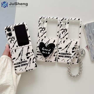 Jusheng เคสโทรศัพท์มือถือแฟชั่น แบบฝาพับ สีม่วง ลายภาษาอังกฤษ พร้อมตัวยึด และโซ่คล้อง สําหรับ OPPO Find N2