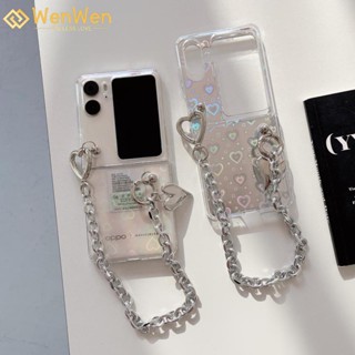 Wenwen เคสโทรศัพท์มือถือ PC แบบแข็ง ฝาพับ พร้อมช่องใส่บัตร และสายโซ่ สําหรับ OPPO Find N2