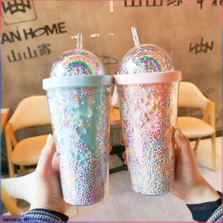 Rainbow Star Cold Cup แก้วน้ำแฟนซี แก้วกาแฟพลาสติก 2 ชั้น Tumbler ขวดคุณภาพสูง 450ml (twinkle.th)