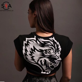 【Sportsangel】เสื้อยืดแขนกุด ผ้าฝ้าย ลายหัวหมาป่า เหมาะกับการเล่นโยคะ วิ่ง ออกกําลังกาย สําหรับผู้หญิง