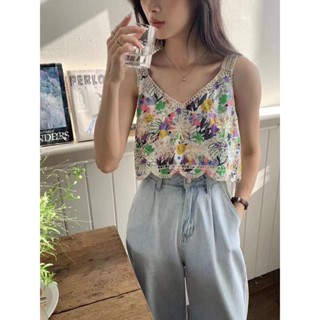 เสื้อกั๊กโครเชต์ ปักลายดอกไม้ ขนาดเล็ก เหมาะกับฤดูร้อน สไตล์เรโทร สําหรับผู้หญิง