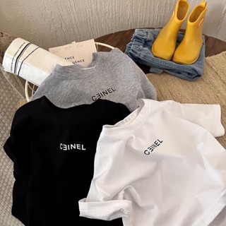 【Girl Top】เสื้อยืด ผ้าฝ้าย 100% พิมพ์ลายตัวอักษร 1-14Y สไตล์เกาหลี ทรงหลวม แฟชั่น สําหรับเด็กผู้หญิง
