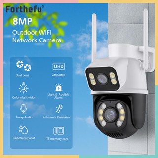 ★ Forthefu ★  กล้องบันทึกวิดีโอ 4K 8MP Wifi IP เลนส์คู่ 2.4G Wifi 360 สําหรับกลางแจ้ง° กล้องวงจรปิด มองเห็นที่มืด หมุนได้