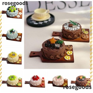 Rosegoods1 โมเดลเค้กผลไม้จิ๋ว พร้อมถาด พร็อพถ่ายรูป สําหรับตกแต่งบ้านตุ๊กตา 1:12