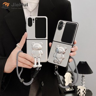 Jiehui เคสโทรศัพท์มือถือแบบกระจก ฝาพับ ลายหมี พร้อมที่ตั้งวาง แฟชั่น สําหรับ OPPO Find N2