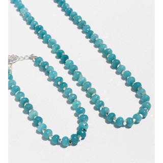 Amazonite สร้อยคอ สร้อยข้อมือ ประดับลูกปัดหินธรรมชาติ สีฟ้า ขนาดเล็ก และสีเงิน 8