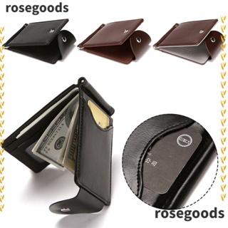 Rosegoods1 กระเป๋าสตางค์ กระเป๋าคลัทช์ หนัง PU แบบพับสองทบ สําหรับผู้ชาย