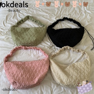 Okdeals กระเป๋าสะพายไหล่ กระเป๋าช้อปปิ้ง โพลีเอสเตอร์ ขนาดใหญ่ จุของได้เยอะ สีพื้น แฟชั่นสําหรับสตรี