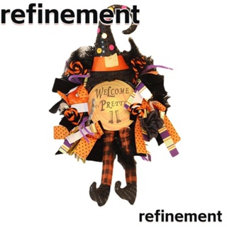 Refinement พวงหรีดขาแม่มด ฟักทอง ป้ายฮาโลวีน ผ้าสักหลาด ป้ายต้อนรับฮาโลวีน พวงหรีดขาแม่มด พวงหรีดประตูหน้า สีส้ม ตกแต่งในร่ม กลางแจ้ง