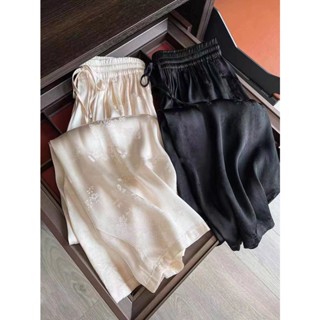 Emily Fashion Shop กางเกงขากว้างลําลอง ผ้าซาติน เอวสูง เข้ารูป สไตล์จีน แฟชั่นฤดูใบไม้ผลิ และฤดูร้อน สําหรับผู้หญิง