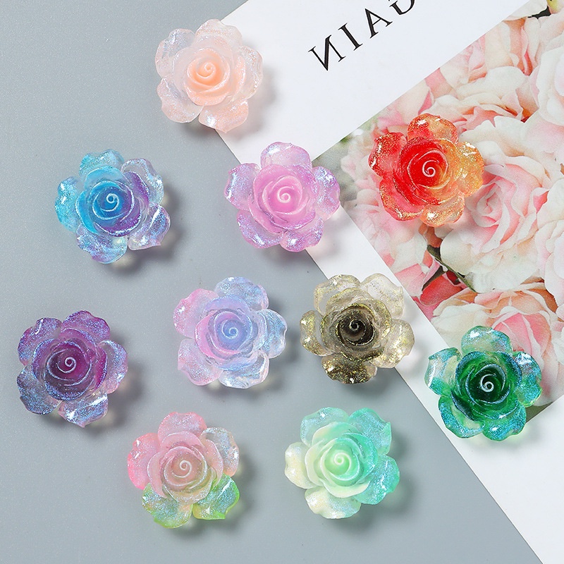 10 ชิ้น/เซ็ต Gradual โปร่งใสสีชมพู Rose Blossoms เรซิ่น Flatback สําหรับ Diy เคสโทรศัพท์คลิปผมทําอุปกรณ์เสริม
