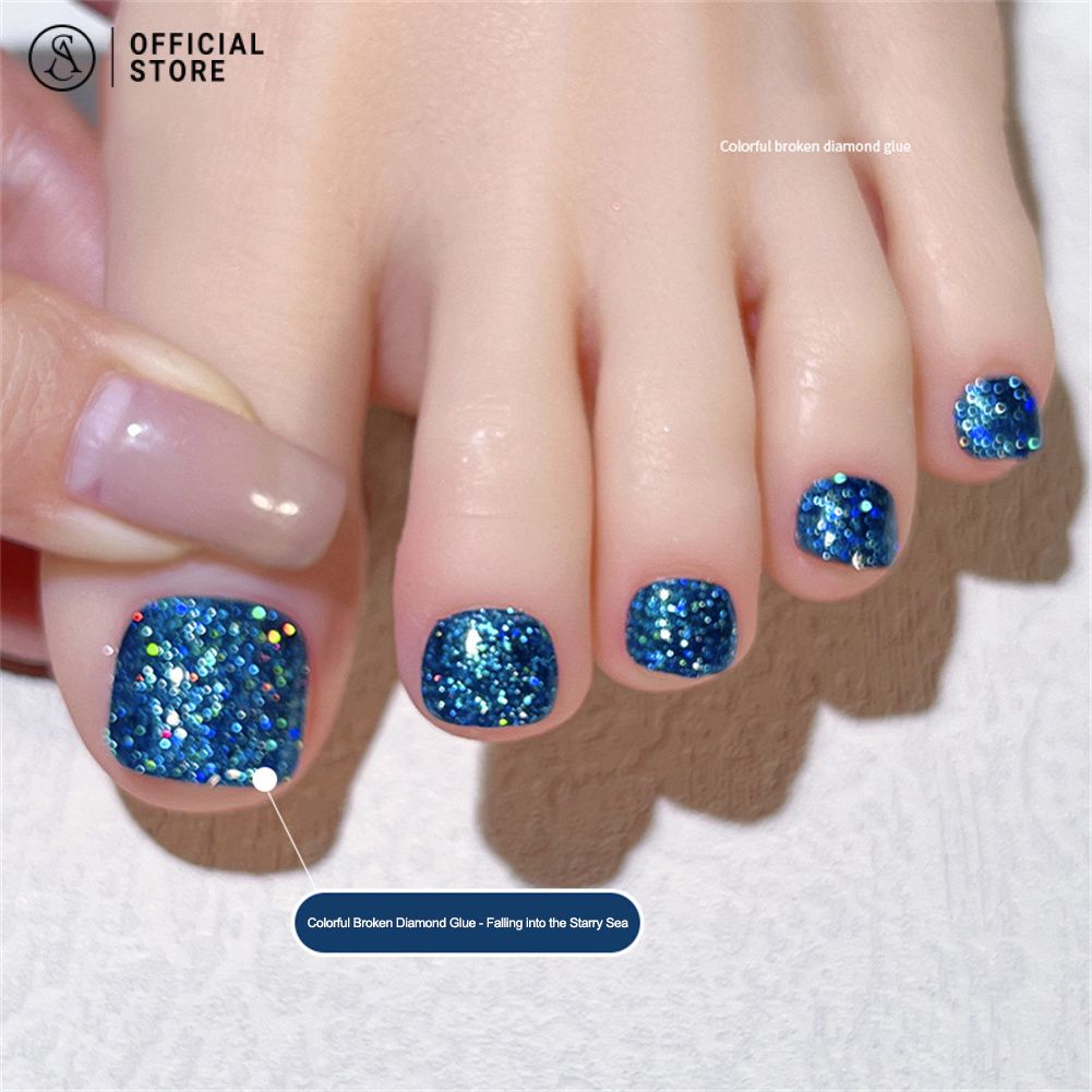 annies สีเจล เล็บเพชรหักเจลนิ้วเท้าแฟลชที่มีสีสันหักเพชรเลื่อมทาเล็บเจล