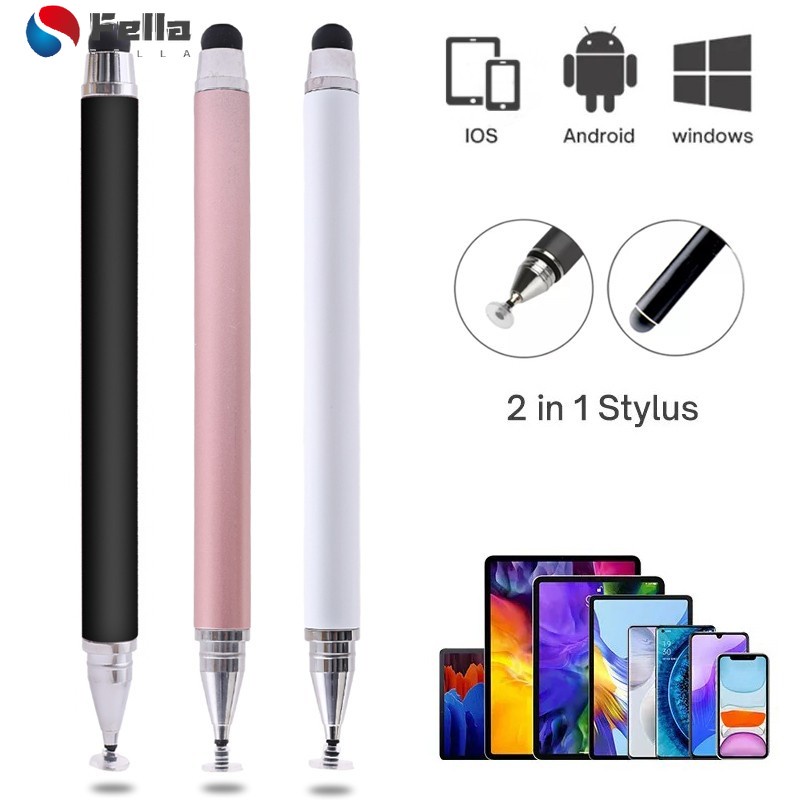 2 In 1 ปากกาสไตลัส หน้าจอสัมผัส แบบหัวคู่ เข้าได้กับ Android Smart Phone และแท็บเล็ต Ios Iphone IPad