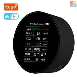 [ขายดี] Tuya เครื่องตรวจจับคุณภาพอากาศ WiFi 7 In 1 PM2.5 TVOC CO2 HCHO อุณหภูมิความชื้น AQI อเนกประสงค์ สําหรับบ้าน สํานักงาน รถยนต์