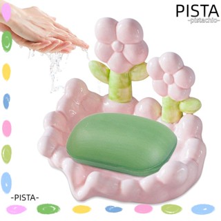 Pista จานวางสบู่ เซรามิค ลายดอกไม้ ไม่ต้องเจาะรู อเนกประสงค์ ระบายน้ํา สําหรับตกแต่งบ้าน ห้องน้ํา