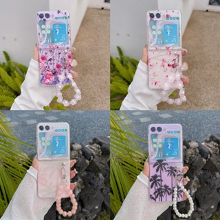 เคสโทรศัพท์มือถือ PC กันกระแทก ลายดอกไม้ ผีเสื้อ พร้อมสายคล้องมือ สําหรับ Samsung Galaxy Z Flip 5 Flip5