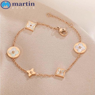 Martin สี่ใบโคลเวอร์ สร้อยข้อมือ พังก์ บุคลิกภาพ ดอกไม้ เปลือกหอย โลหะ โซ่มือ เครื่องประดับของขวัญ สไตล์เกาหลี สร้อยข้อมือ