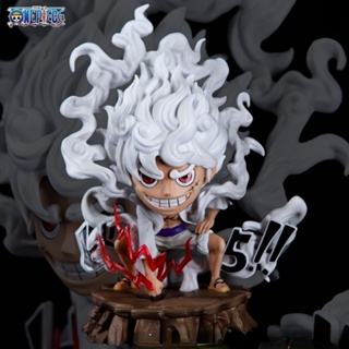 โมเดลฟิกเกอร์ PVC อนิเมะ One Piece Luffy Gear 5 Figurine Q Version Sun God Nikka Squatting Scene ขนาด 16 ซม. ของขวัญ ของเล่นสําหรับเด็กผู้ชาย