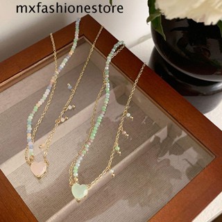 Mxfashione สร้อยคอโซ่ จี้รูปหัวใจ สีเขียว สไตล์พังก์ วินเทจ โบโฮ เครื่องประดับ สําหรับผู้หญิง