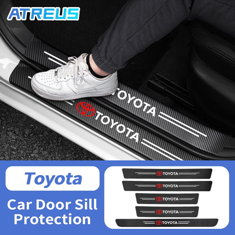 Toyota สติกเกอร์ กันรอยชายบันไดรถยนต์ สติกเกอร์คาร์บอนไฟเบอร์ ป้องกันรอยขีดข่วน สำหรับติดประตูรถยนต์ Toyota Prius Fortuner Corolla Cross CHR Camry Wish Vios Veloz Estima Sienta Yaris Ativ Altis Sienta bZ4X Hiace Hilux Revo