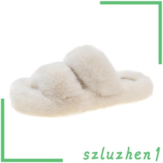 [Szluzhen1] รองเท้าสลิปเปอร์ เปิดนิ้วเท้า ขนนิ่ม ขนเฟอร์ สําหรับผู้หญิง ใส่ในบ้าน นอกบ้าน