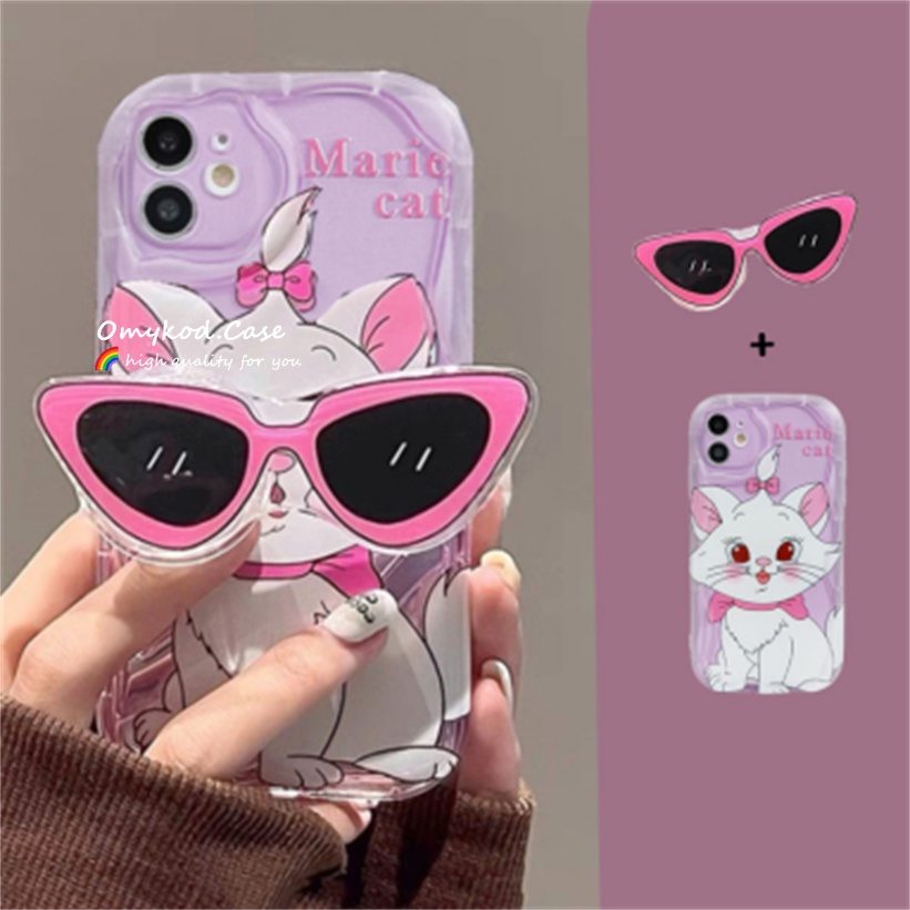 🌈Case+Holder🏆OPPO A18 A38 A17 A16 A15 A57 A78 A5S A3S A53 A32 A33 A5 A9 A54 A55 A76 A95 A93 A94 A55 A1 Pro A97 A96 Reno7 6 5  5F 4F Cool Cat Phone Case + Holder  Air Cushion Protective Back Cover