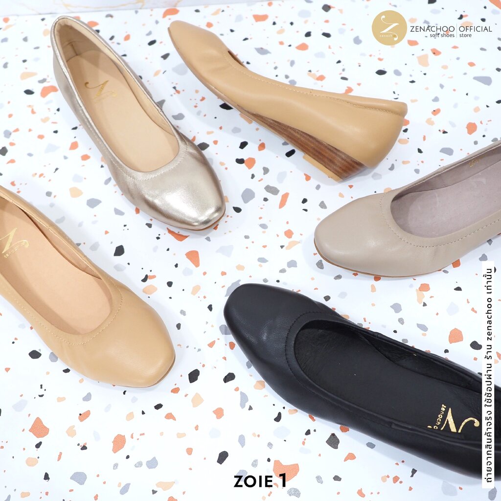 ทรงปกติ:เปลี่ยนไซส์ได้-ไม่รับคืน Zenachoo รุ่นขายดี Zoie1 ส้นเตารีดสูง 1นิ้ว รองเท้าหนังแกะแท้
