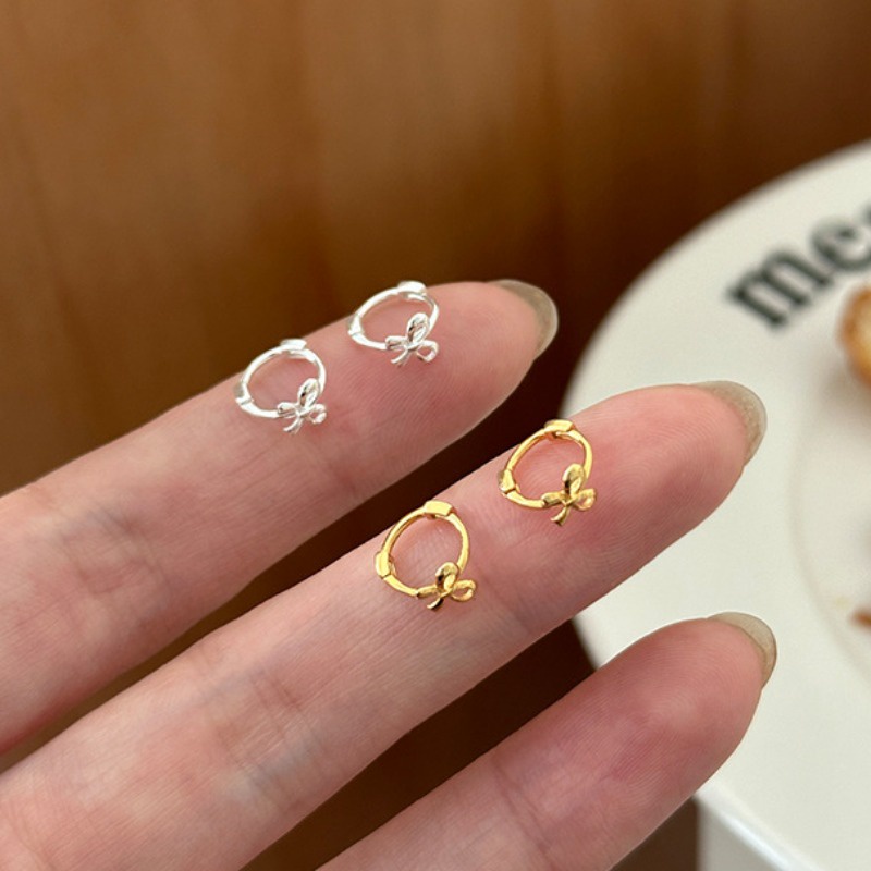 Papaozhu ต่างหูทอง 14K ประดับโบว์ ทรงกลม สไตล์วินเทจ เครื่องประดับ สําหรับผู้หญิง - รูปที่ 7