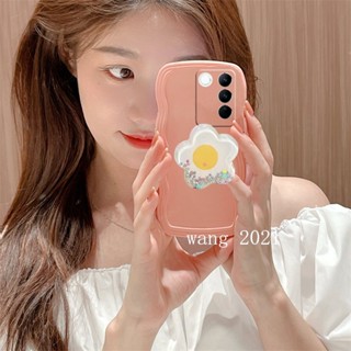 Phone Case เคส VivoV27 VIVO V27e V27 Pro 5G Simple Solid Color Big Waves Casing with Meteor Flowers Bracket Soft Cover for VIVO V27 5G เคสโทรศัพท