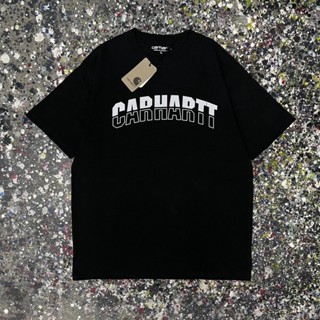 [S-5XL] เสื้อยืดลําลอง พิมพ์ลายตัวอักษร Carharttt สีดํา สไตล์เรโทร แฟชั่นสําหรับผู้ชาย