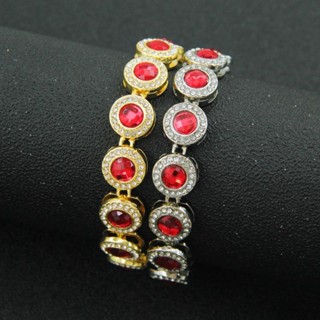 Hip Hop 13MM Cuban Chain Red Round Diamond Necklace Rhinestone Bracelet For Men Women Jewelry LY