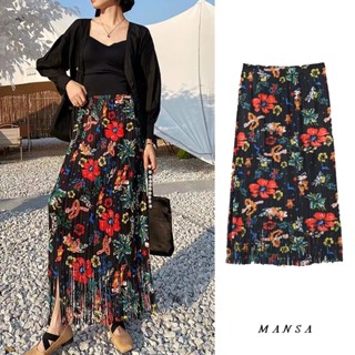 MANSA vintage floral tassel skirt กระโปรงลายดอก กระโปรงผู้หญิง